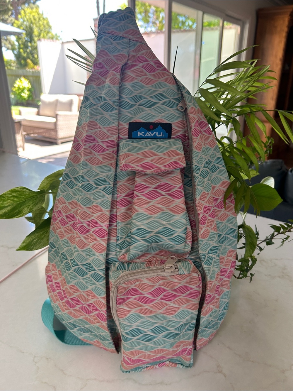 KAVU Original Rope Bag in a multicolored wave pattern Lightweight Crossbody -